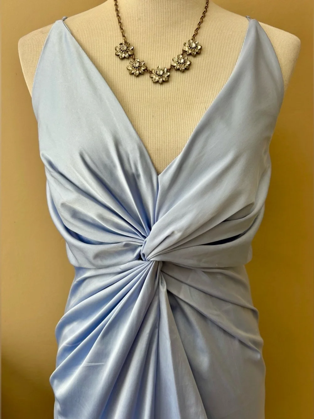 Abercrombie & Fitch Pastel Blue Satin Draped Twist-Front Maxi Dress Size Large L